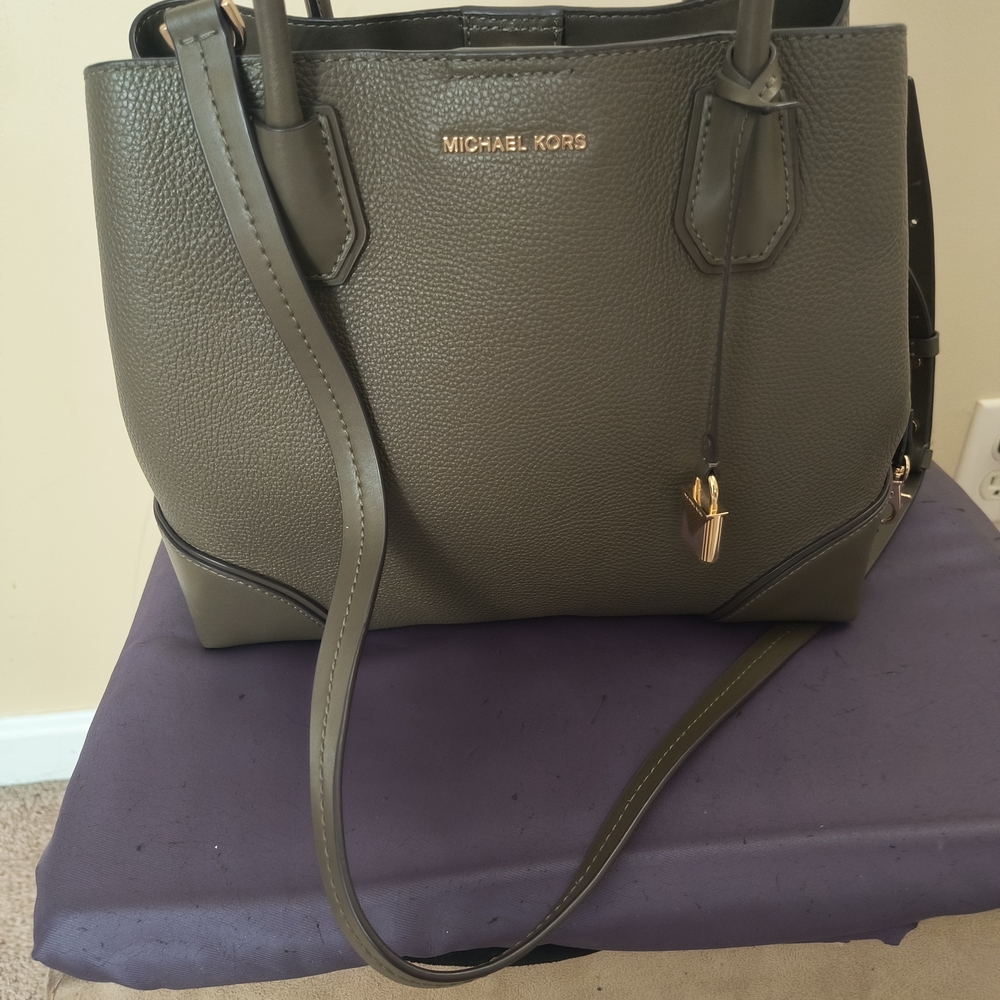 Michael Kors Olive Green Leather Tote Bag